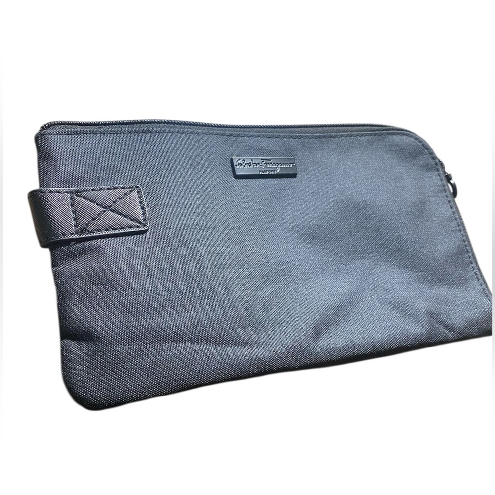 Salvatore Ferragamo Black Nylon Toiletry Pouch with Wrist Strap